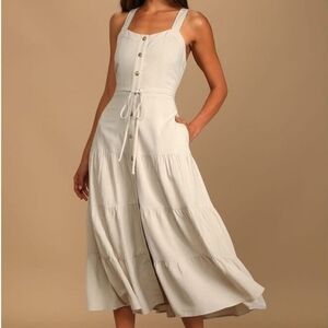 Lulu's Cream Sleeveless Sundress Midi